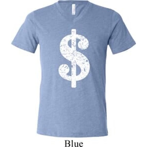 Mens Funny Shirt Distressed Dollar Sign Tri Blend V-neck Tee T-Shirt