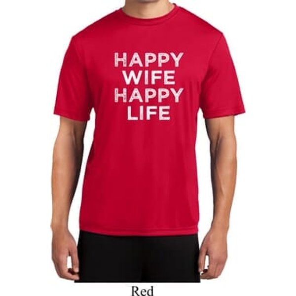 Mens Funny Shirt Happy Wife Happy Life Moisture Wicking Tee