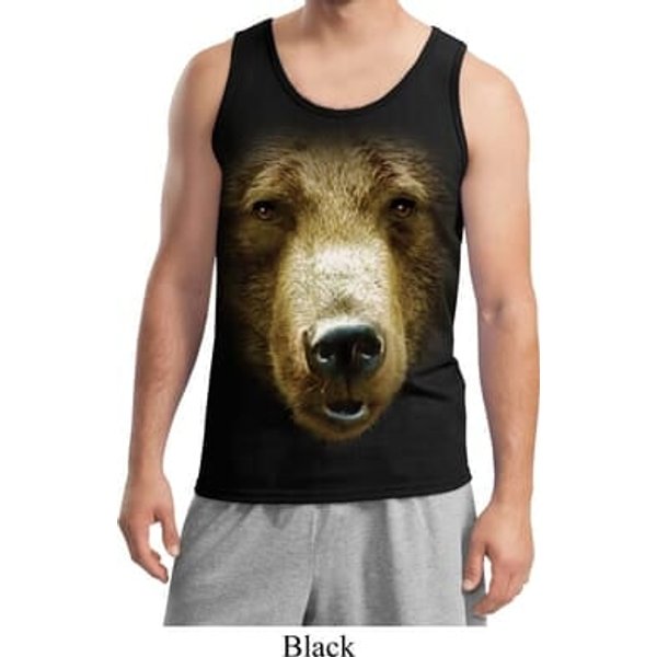 Mens Grizzly Bear Tanktop Big Grizzly Bear Face Tank Top