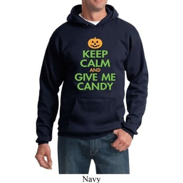 Mens Halloween Hoodie Keep Calm and Give Me Candy Hoody