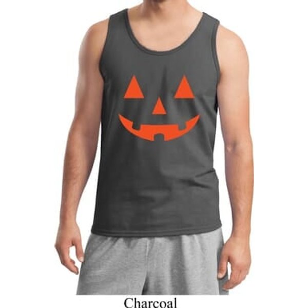 Mens Halloween Tanktop Orange Jack O Lantern Tank Top