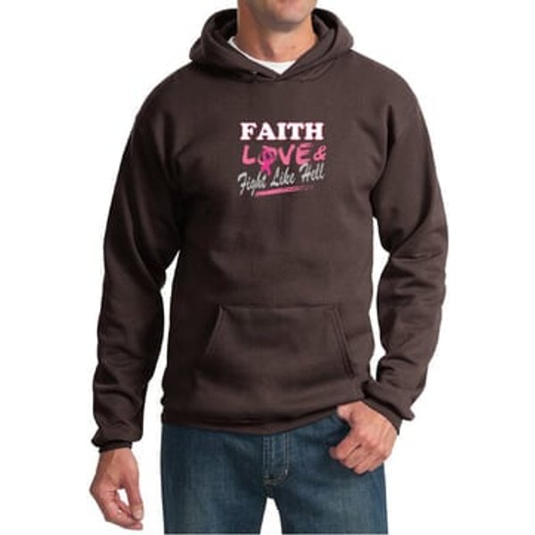 Mens Hoodie Breast Cancer Awareness Faith Love Fight Hoody