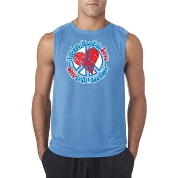 Mens Peace Shirt All You Need is Love Sleeveless Tee T-Shirt