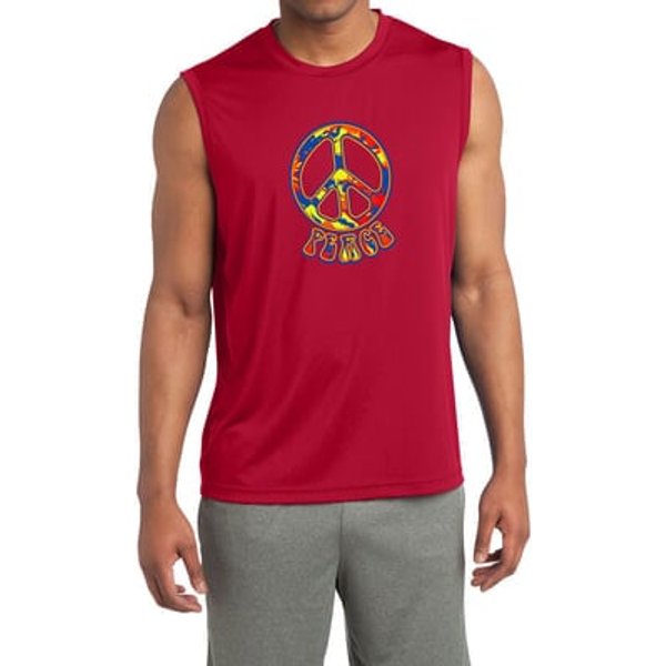 Mens Peace Shirt Funky Peace Sleeveless Moisture Wicking Tee T-Shirt