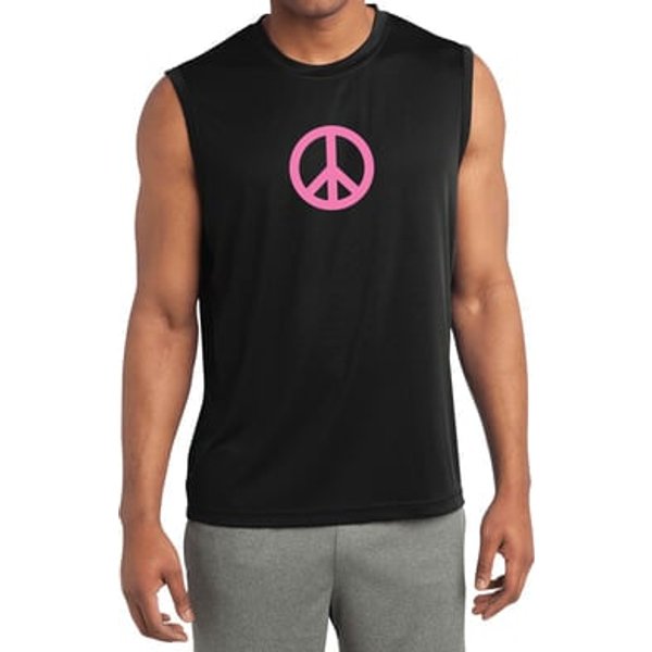Mens Peace Shirt Pink Peace Sleeveless Moisture Wicking Tee T-Shirt