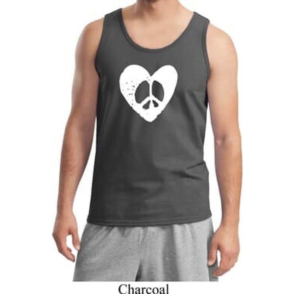 Mens Peace Tank Top Hippie Heart Peace Tanktop