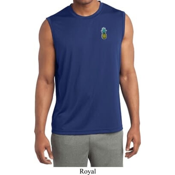 Mens Pineapple Patch Pocket Print Moisture Wicking Sleeveless Tee