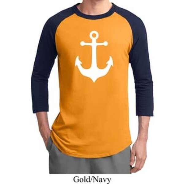 Mens Sailing Shirt White Anchor Raglan Tee T-Shirt