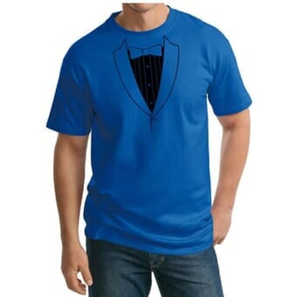 Mens Shirt Basic Black Tuxedo Tall Tee T-Shirt
