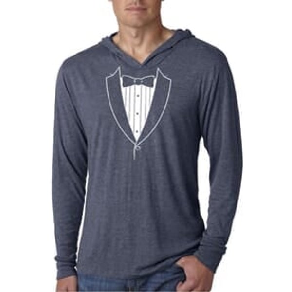 Mens Shirt Basic White Tuxedo Lightweight Hoodie Tee