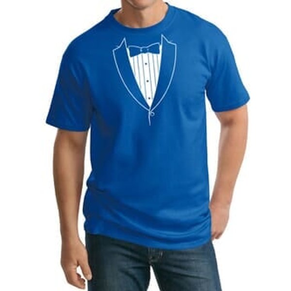 Mens Shirt Basic White Tuxedo Tall Tee T-Shirt