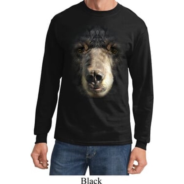 Mens Shirt Big Black Bear Face Long Sleeve Tee T-Shirt