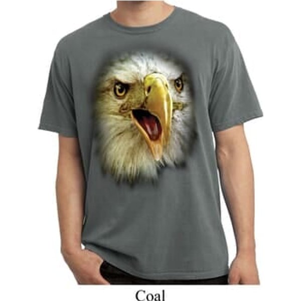 Mens Shirt Big Eagle Face Pigment Dyed Tee T-Shirt