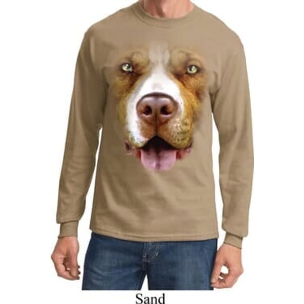 Mens Shirt Big Pit Bull Face Long Sleeve Tee T-Shirt