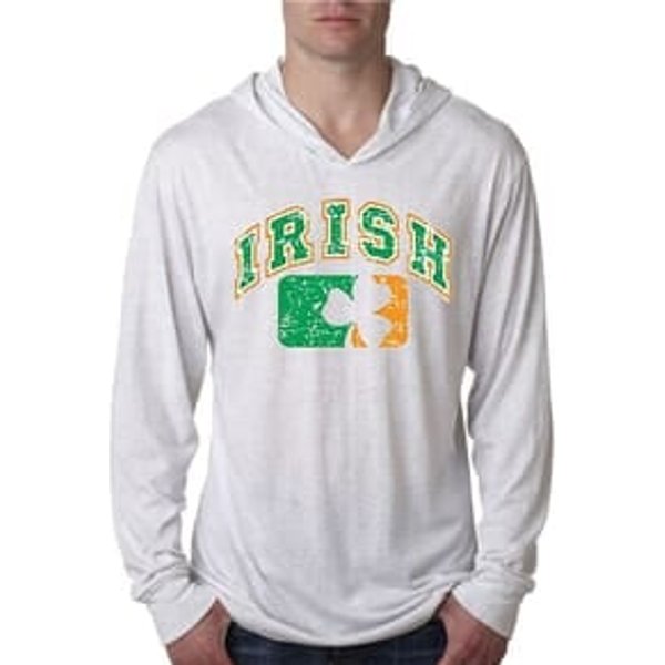 Mens Shirt Distressed Irish Shamrock Lightweight Hoodie Tee