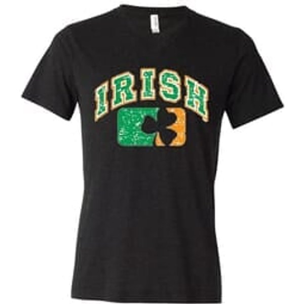 Mens Shirt Distressed Irish Shamrock Tri Blend V-neck Tee T-Shirt