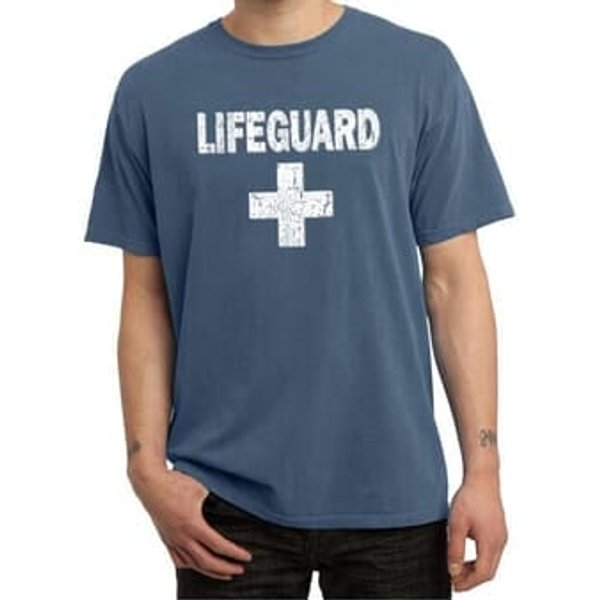 Mens Shirt Distressed Lifeguard Pigment Dyed Tee T-Shirt