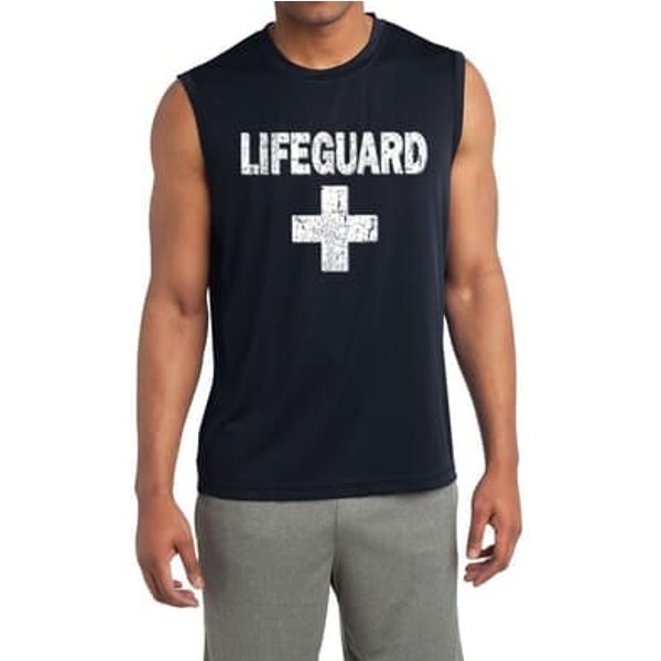 Mens Shirt Distressed Lifeguard Sleeveless Moisture Wicking Tee