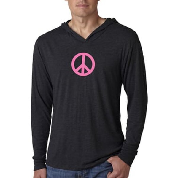 Mens Shirt Pink Peace Lightweight Hoodie Tee T-Shirt
