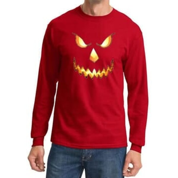 Mens Shirt Pumpkin Head Long Sleeve Tee T-Shirt