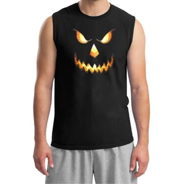 Mens Shirt Pumpkin Head Muscle Tee T-Shirt