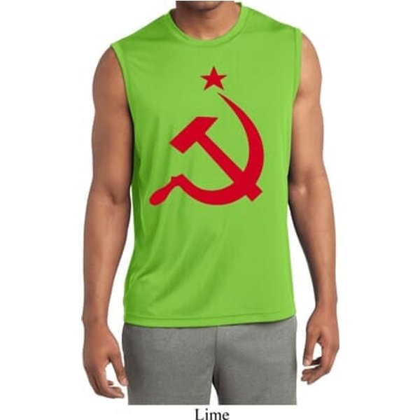 Mens Shirt Red Hammer And Sickle Sleeveless Moisture Wicking Tee