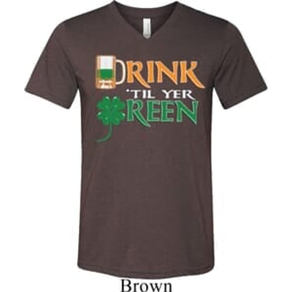 Mens St Patrick's Day Shirt Drink Til Yer Green Tri Blend V-neck Tee