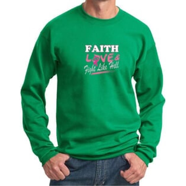Mens Sweatshirt Breast Cancer Awareness Faith Love Fight Sweat Shirt