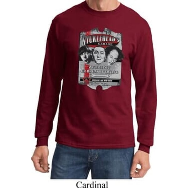 Mens Three Stooges Shirt Nyukleheads Garage Long Sleeve Tee T-Shirt