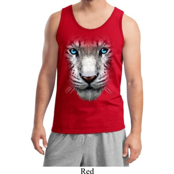 Mens White Tiger Tanktop Big White Tiger Face Tank Top