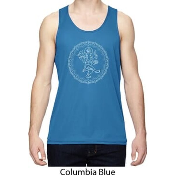 Mens Yoga Circle Ganesha White Print Dry Wicking Tank Top