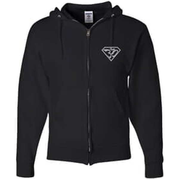 Mens Yoga Full Zip Hoodie Super OM Pocket Print