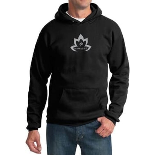 Mens Yoga Hoodie Grey Namaste Lotus Hoody