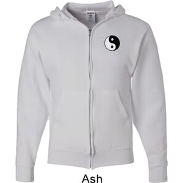 Mens Yoga Hoodie Yin Yang Patch Pocket Print Full Zip Hoody