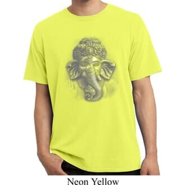 Mens Yoga Shirt 3D Ganesha Lights Pigment Dyed Tee T-Shirt