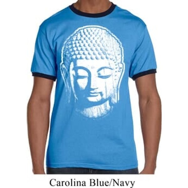 Mens Yoga Shirt Big Buddha Head Ringer Tee T-Shirt