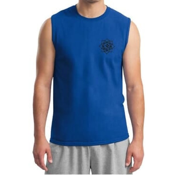 Mens Yoga Shirt Black Lotus OM Patch Pocket Print Muscle Tee T-Shirt