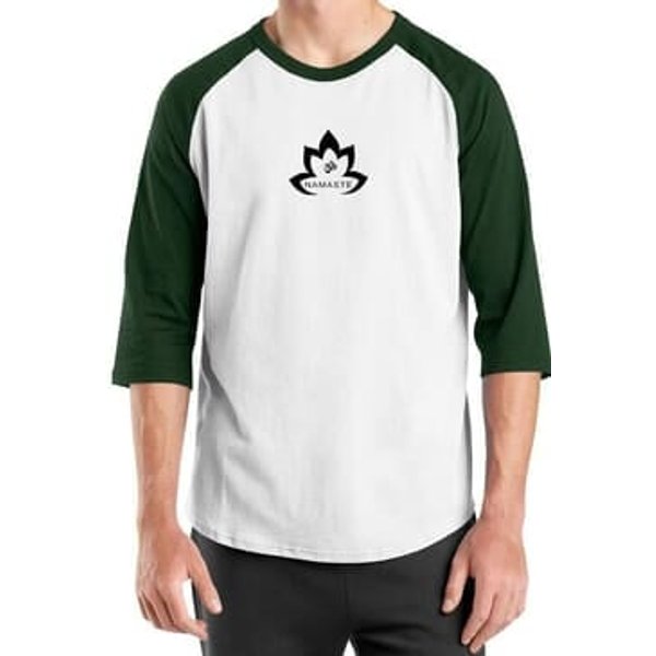 Mens Yoga Shirt Black Namaste Lotus Raglan Tee T-Shirt