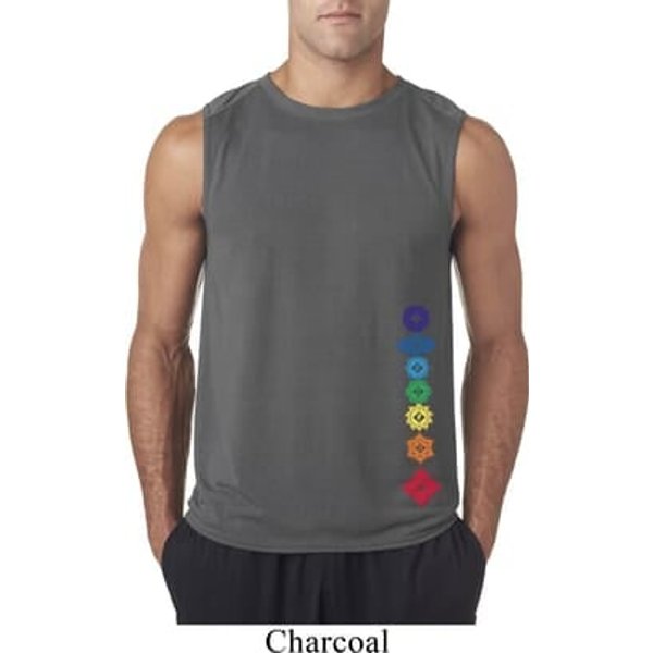 Mens Yoga Shirt Floral Chakras Bottom Print Sleeveless Tee T-Shirt