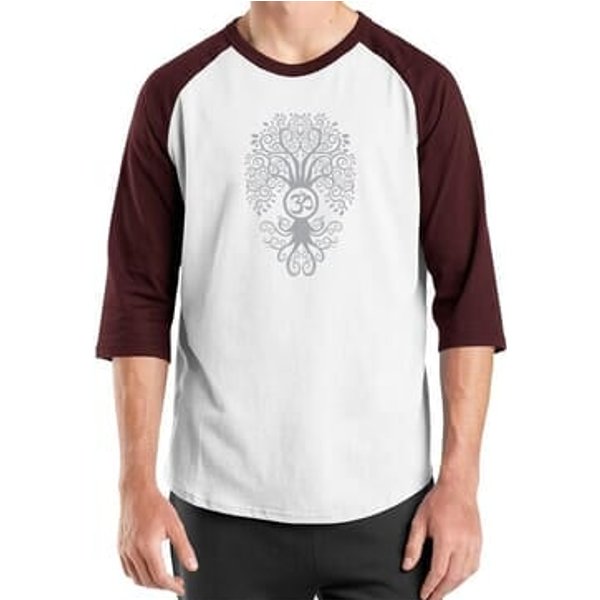 Mens Yoga Shirt Grey Bodhi Tree Raglan Tee T-Shirt