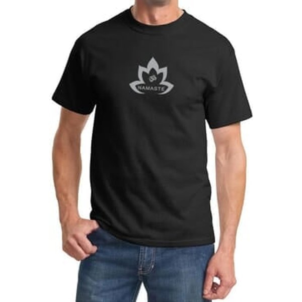 Mens Yoga Shirt Grey Namaste Lotus Tee T-Shirt