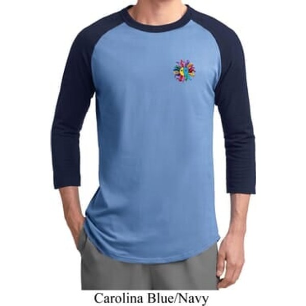 Mens Yoga Shirt Hippie Sun Patch Pocket Print Raglan Tee T-Shirt