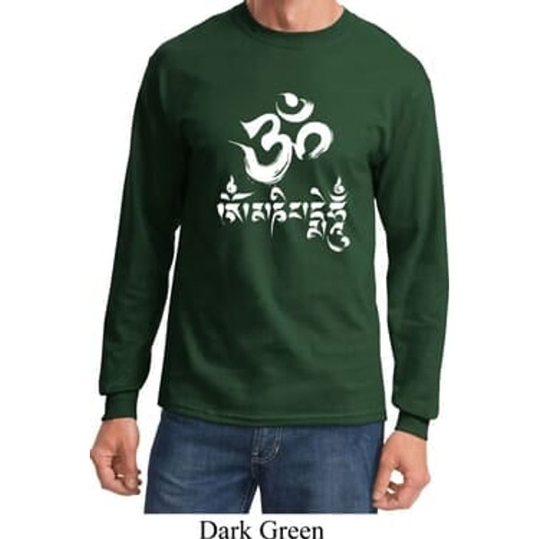 Mens Yoga Shirt OM Mani Padme Hum Long Sleeve Tee T-Shirt