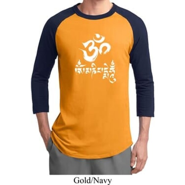 Mens Yoga Shirt OM Mani Padme Hum Raglan Tee T-Shirt