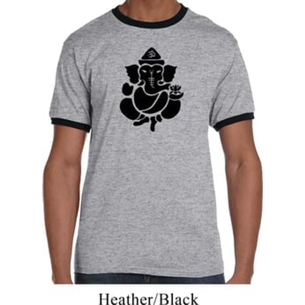 Mens Yoga Shirt Shadow Ganesha Ringer Tee T-Shirt