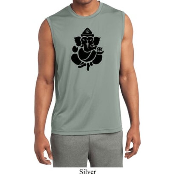Mens Yoga Shirt Shadow Ganesha Sleeveless Moisture Wicking Tee