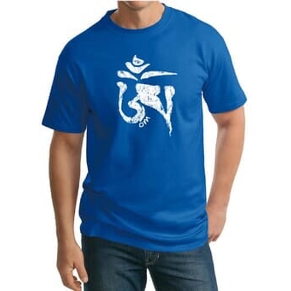 Mens Yoga Shirt White Tibetan Om Tall Tee T-Shirt