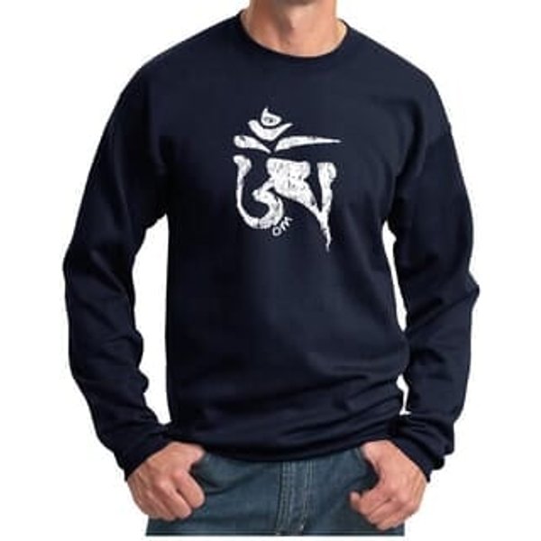 Mens Yoga Sweatshirt White Tibetan Om Sweat Shirt