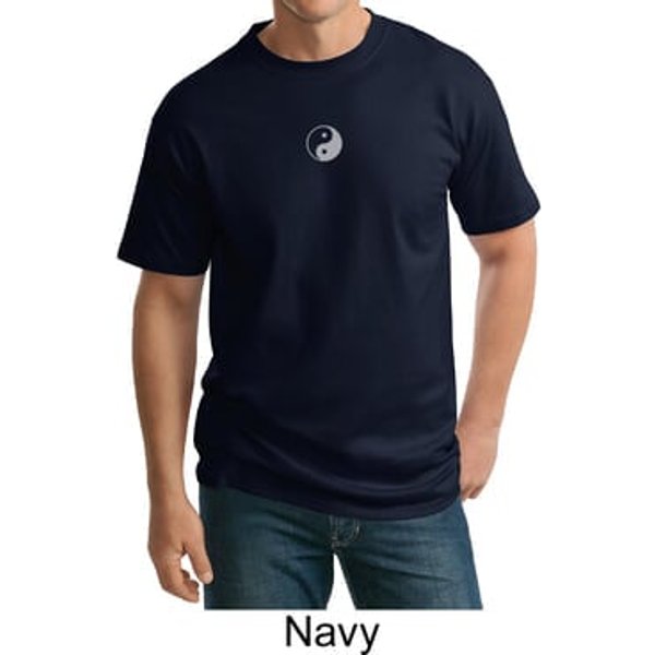 Mens Yoga T-shirt Yin Yang Small Print Meditation Tall Tee Shirt