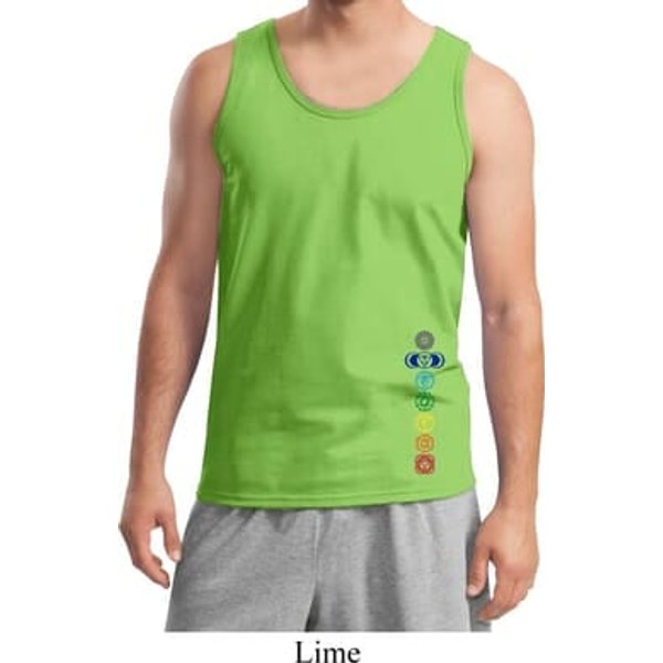 Mens Yoga Tanktop Colored Chakras Bottom Print Tank Top